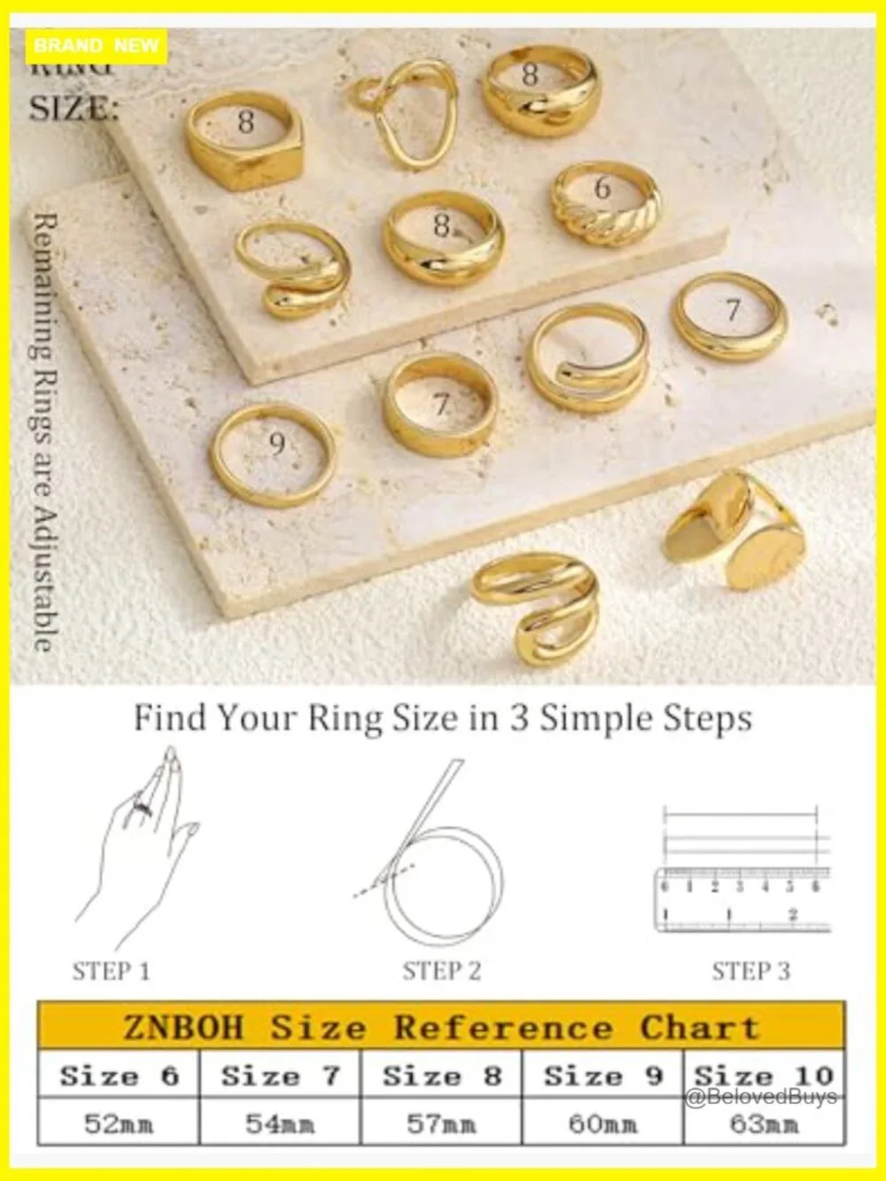 12 Piece Chunky Gold Stackable Rings Set Statement Jewelry Band Non Tarnish